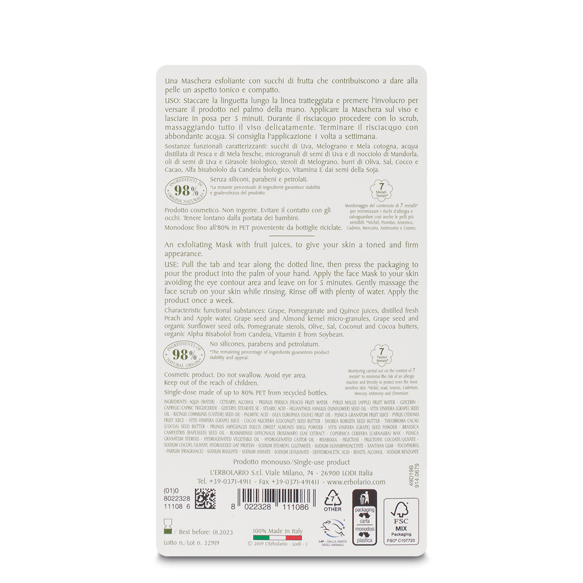 L'erbolario Maschera Scrub Viso Ristrutturante I Colori dell'Orto Sconto di tempo limitato