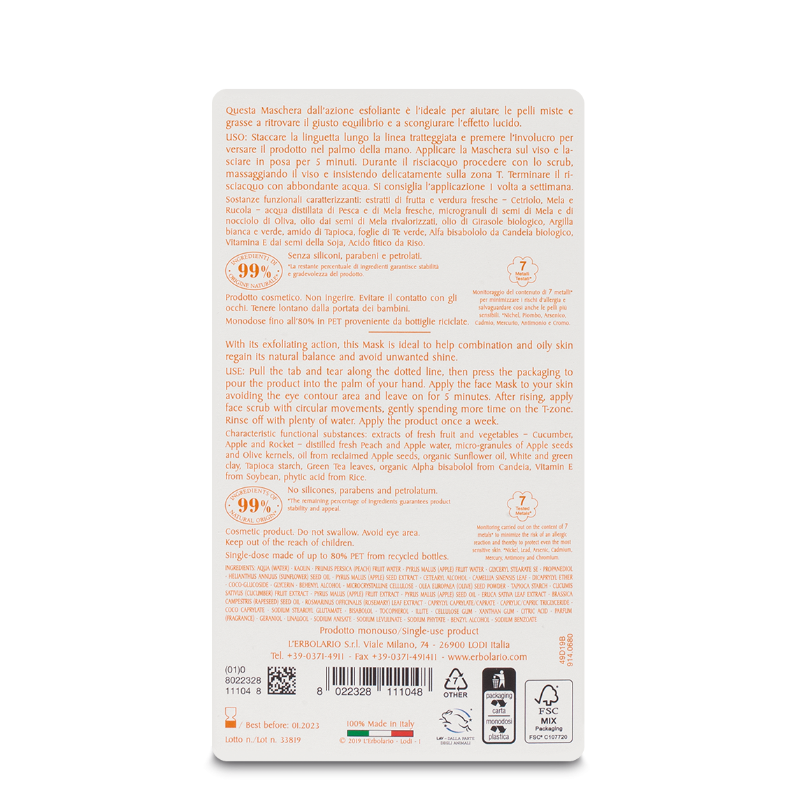 L'erbolario Maschera Scrub Viso Purificante I Colori dell'Orto Prezzo di fabbrica