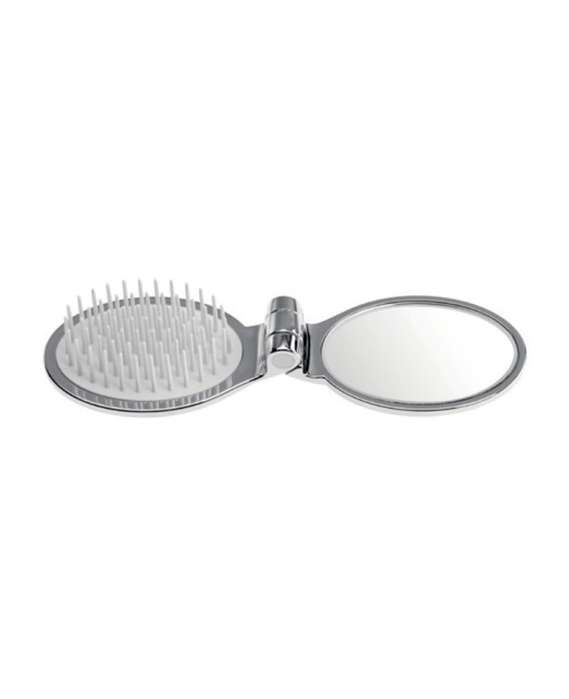 Janeke Spazzola pieghevole con specchio 70x50mm, colorazione argento - cod. CRSP03 Promozione