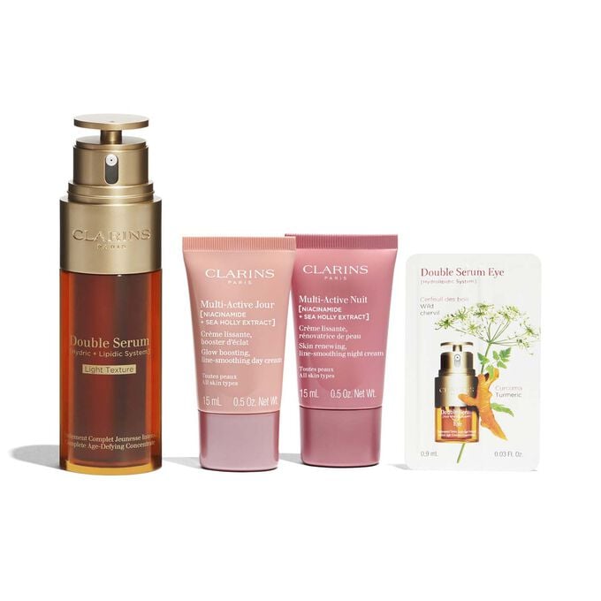 Clarins Double Serum Light e Multi-Active. Pelle Ricaricata